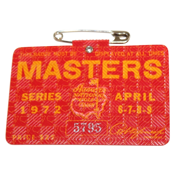 1972 Masters Tournament SERIES Badge #5795 - Jack Nicklaus Win