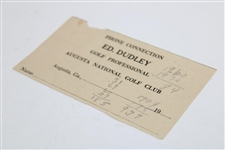 Ed. Dudley Augusta National Golf Club Golf Professional Phone Connection Memo