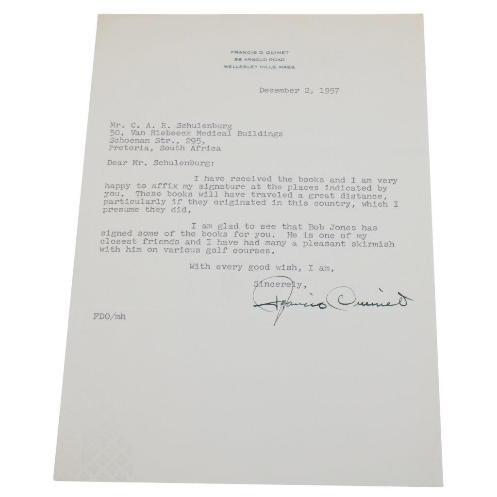 Lot Detail - Francis Ouimet Signed 1957 Letter Mentioning Bobby Jones ...