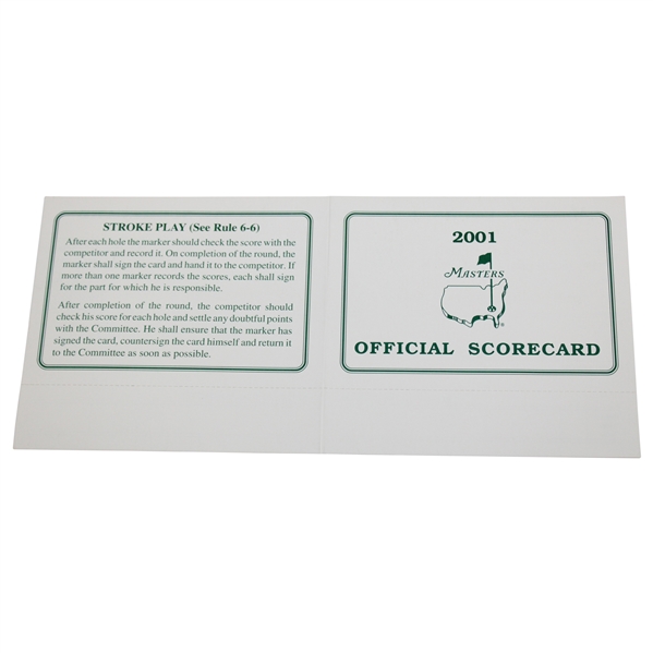 2001 Masters Tournament Official Unused Scorecard - Tiger Woods Winner