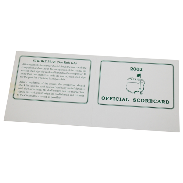 2002 Masters Tournament Official Unused Scorecard - Tiger Woods Winner