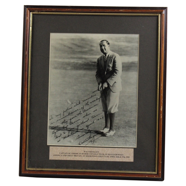 Walter Hagen Facsimile Signed 1929 Ryder Cup Captain Commemorative Photo - Framed