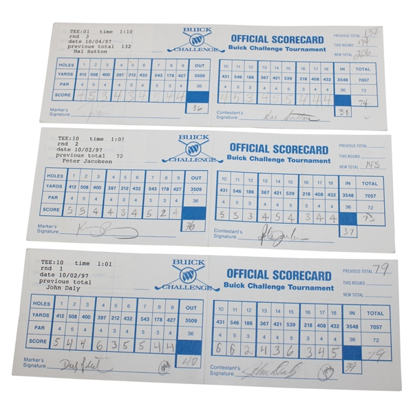 Sutton, Jacobsen, Daly, Love III & others Signed Official Used 1997 Buick Challenge Scorecards