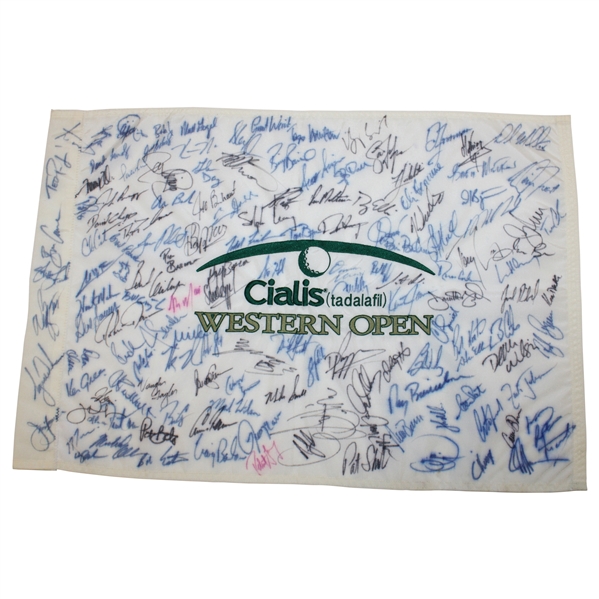 Tiger Woods & Field Signed Western Open Embroidered Flag JSA ALOA