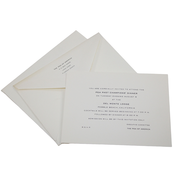 1977 PGA Championship Champions Dinner Invitation at Pebble Beach w/ Envelope