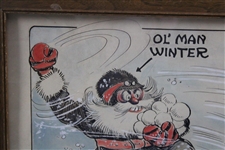 1923 Original Ol' Man Winter Pen and Ink Watercolor by Lee Gibbons