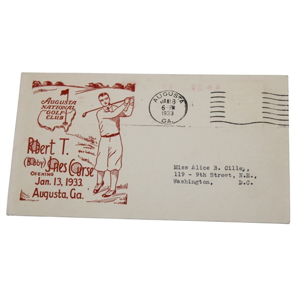 1933 Augusta National Bobby Jones Course First Day Cover - Uncommon Red Ink Issue
