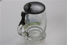 Vintage Hand-Painted Golfer Scene Lidded Glass Stein