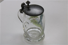 Vintage Hand-Painted Golfer Scene Lidded Glass Stein