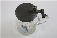 Vintage Hand-Painted Golfer Scene Lidded Glass Stein