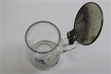 Vintage Hand-Painted Golfer Scene Lidded Glass Stein