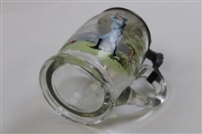 Vintage Hand-Painted Golfer Scene Lidded Glass Stein
