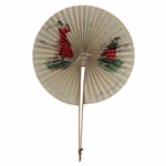 c.1920s French Fold Open Double Sided Advertising Fan w/Woman Golfer & Caddy - "Les Meilleurs Prix"