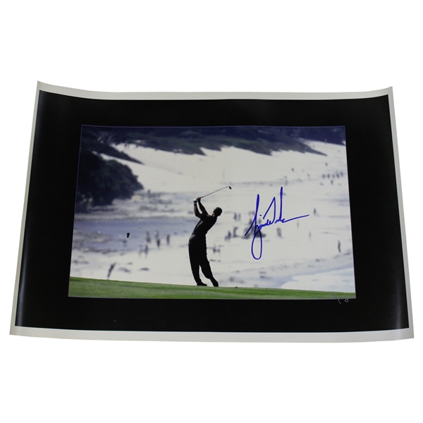 Tiger Woods Signed 2000 US Open at Pebble Beach Post-Swing Photo JSA ALOA