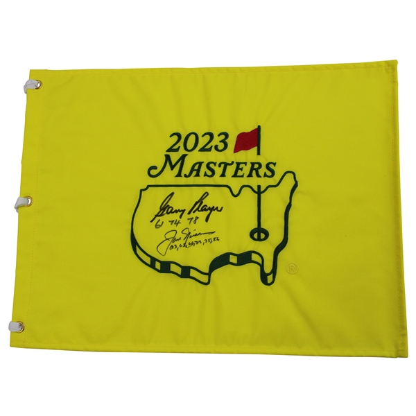 Jack Nicklaus & Gary Player Signed 2023 Masters Flag w/Years Won JSA ALOA