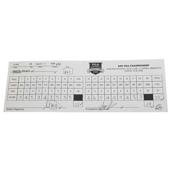Sergio Garcia 2002 PGA Championship at Hazeltine 3rd Rd Match Used Scorecard