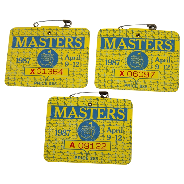 Three (3) 1987 Masters Tournament SERIES Badges - Larry Mize Winner
