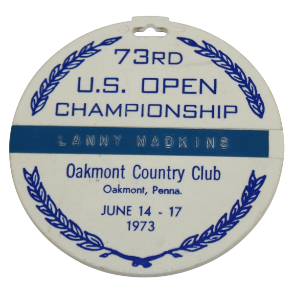 Lanny Wadkins 1973 US Open Championship at Oakmont Country Club Contestant Bag Tag