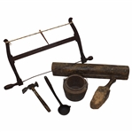Vintage Golf Clubmakers Tools - Bow Saw, Hammer, Roller, Mallet, Pot & Ladle