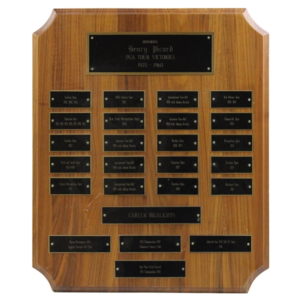 Honoring Henry H.G. Picards 1925-1960 Career Highlights Personal Gifted Wood Plaque