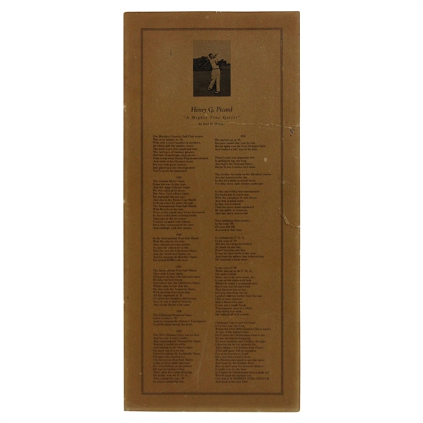 Henry H.G. Picards A Mighty Fie Golfer Career Highlights Personal Sheet by Earl H. Shertzer