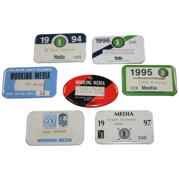 Seven (7) Different Badges From Atlanta PGA Tour Events 1970s-1990s
