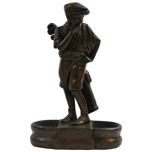 c.1920s Bronze Thinking Golfer Caddie Carrying Clubs