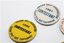 Five (5) Tour Tucson Open Contestants Badges - 1955, 1956, 1957, 1958 & 1960