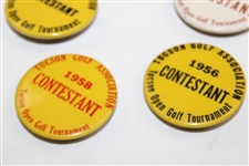 Five (5) Tour Tucson Open Contestants Badges - 1955, 1956, 1957, 1958 & 1960