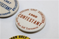 Five (5) Tour Tucson Open Contestants Badges - 1955, 1956, 1957, 1958 & 1960