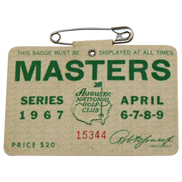 1967 Masters Tournament SERIES Badge #15344 - Gay Brewer Winner