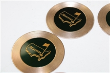 Six (6) Masters Tournament Dark Green Metal & Cork Drink Coasters