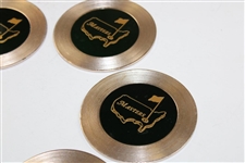 Six (6) Masters Tournament Dark Green Metal & Cork Drink Coasters