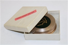 Six (6) Masters Tournament Dark Green Metal & Cork Drink Coasters