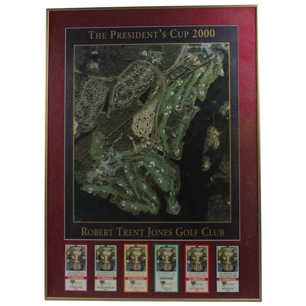2000 The Presidents Cup at Robert Trent Jones Golf Club w/Tickets Display - Framed