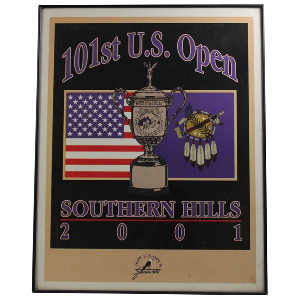 2001 US Open at Southern Hills Trophy with American Flag & Dreamcatcher Poster - Framed