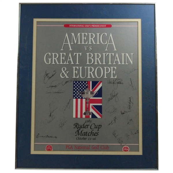 1983 Ryder Cup Matches at PGA National GC Teams Signed Poster - Framed JSA ALOA