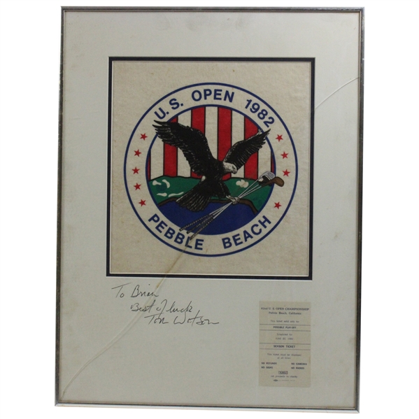 Tom Watson Signed 1982 US Open at Pebble Beach Circle Logo w/Ticket Display - Framed JSA ALOA