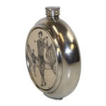 Handmade Circular Golf Scene Pewter Golf Flask - Sheffield, England