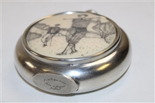 Handmade Circular Golf Scene Pewter Golf Flask - Sheffield, England