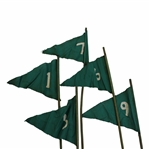 Five(5) Early 1900’s Hand-Stitched Double-Sided Green Golf Flags - #1, #3, #6, #7 & #9