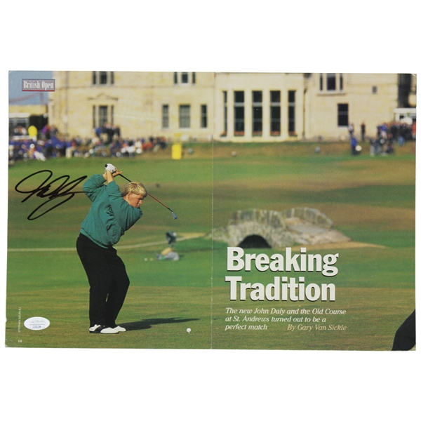 John Daly Signed British Open Breaking Tradition Magazine Fold-Out Matted Page JSA #II53256