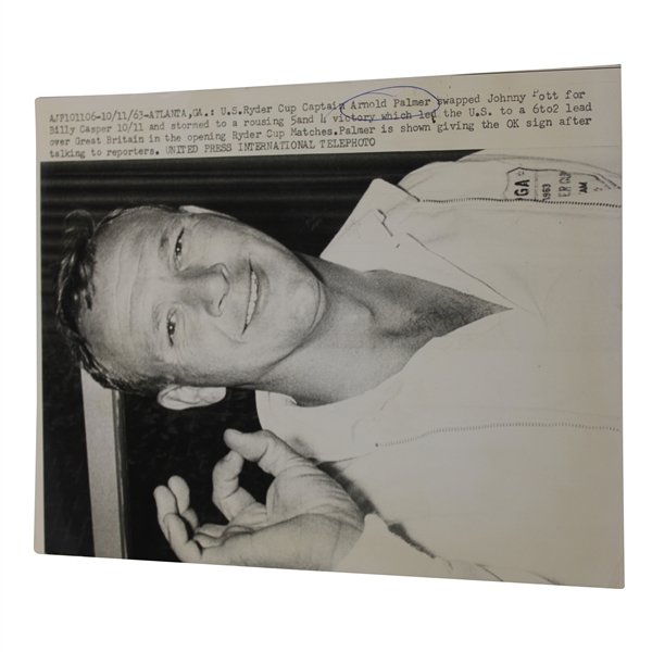 Arnold Palmer 1963 Team USA Ryder Cup Captain Photo - October 11th