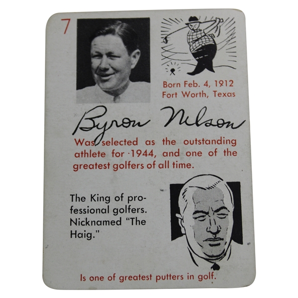 1945 Byron Nelson/Walter Hagen Autographs Playing Card Golf Card