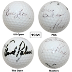 1961 Major Champs Palmer, Littler, Barber & Player Multi-Signed Grand Slam Ball JSA ALOA