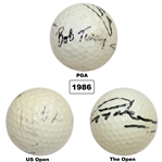 1986 Major Champs Ray Floyd, Bob Tway & Greg Norman Multi-Signed Grand Slam Ball JSA ALOA