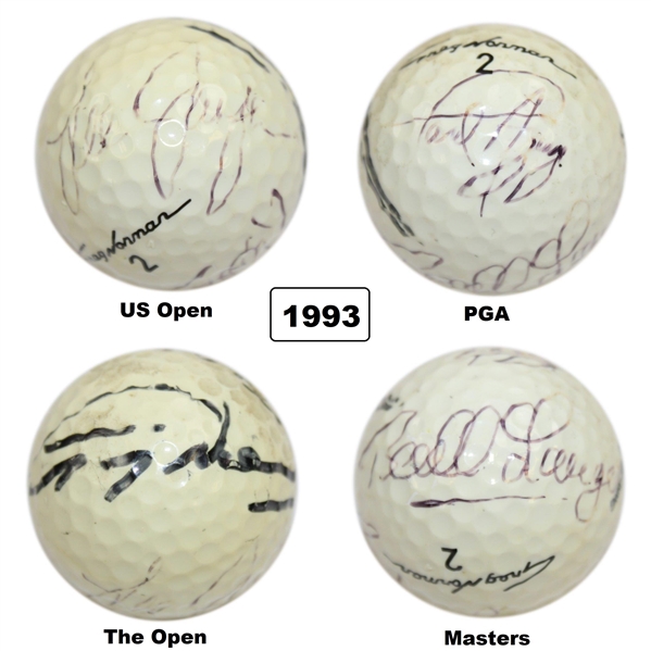 1993 Major Champs Langer, Azinger, Janzen & Norman Multi-Signed Grand Slam Ball JSA ALOA