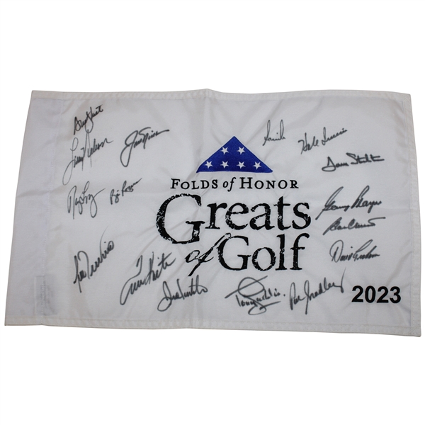 Nicklaus, Annika, Trevino & Thirteen (13) others Signed 2023 Greats of Golf Embroidered Flag JSA ALOA