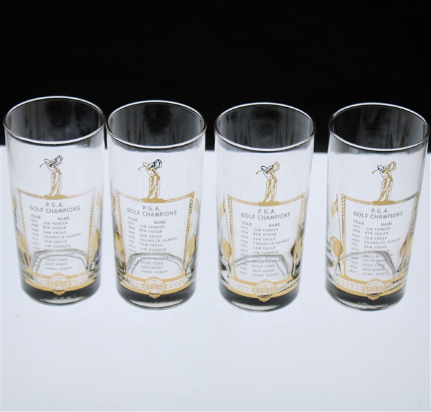 Four (4) 1957 PGA Championship Highball Glasses Listing 1940’s & 1950’s Champions