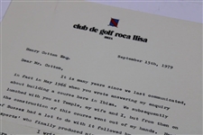 Henry Cotton Handwritten Correspondence w/ Club De Golf Roca Ilsa Captain on Letterhead JSA ALOA